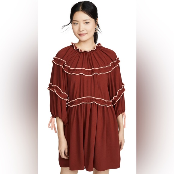 Hofmann Copenhagen Women’s Murielle Crepe Ruffle Dress In Burnt Henna Size 42